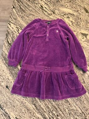 Ralph Lauren Purple Velour Henley Dress - Girls 24 Months